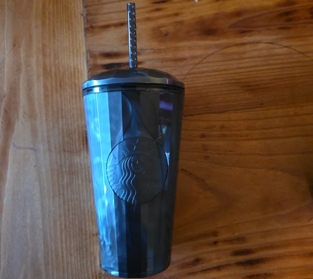 Starbucks Iridescent Dark Blue-Black Faceted Reusable Tumbler with Straw